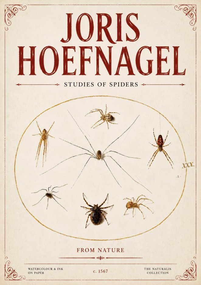 Joris Hoefnagel Studies of Spiders from Nature No6 - Juliste