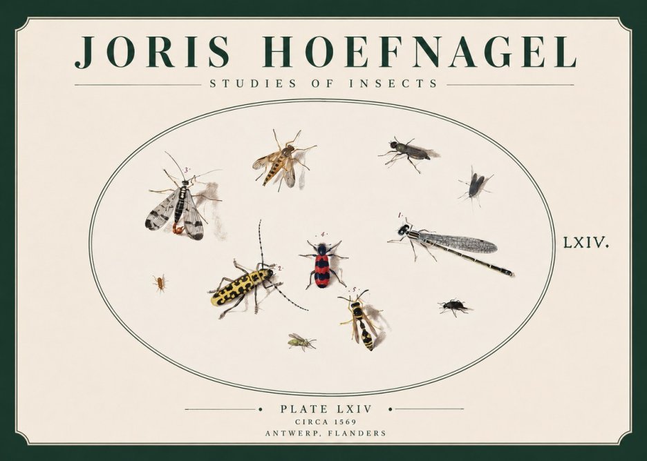 Joris Hoefnagel Studies of Insects - Plate Lxiv No3 - Juliste