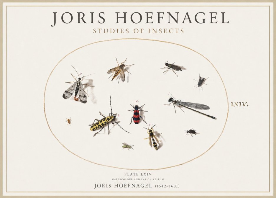 Joris Hoefnagel Studies of Insects - Plate Lxiv No4 - Juliste