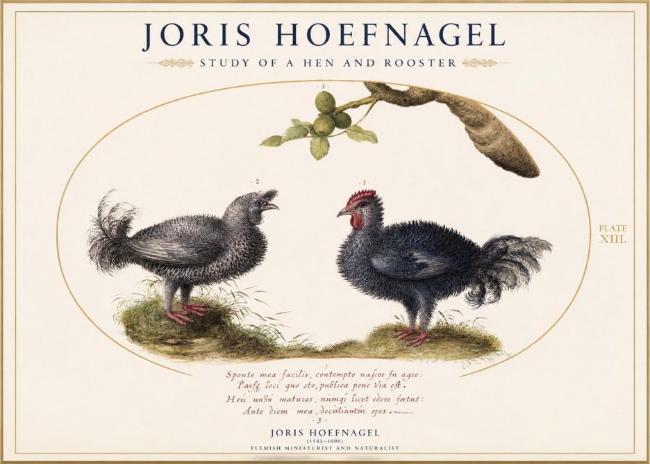 Joris Hoefnagel Study of a Hen and Rooster No1 - Juliste