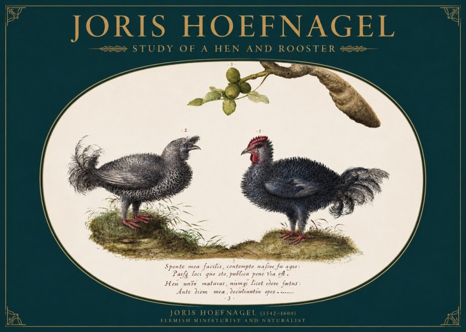 Joris Hoefnagel Study of a Hen and Rooster No2 - Juliste