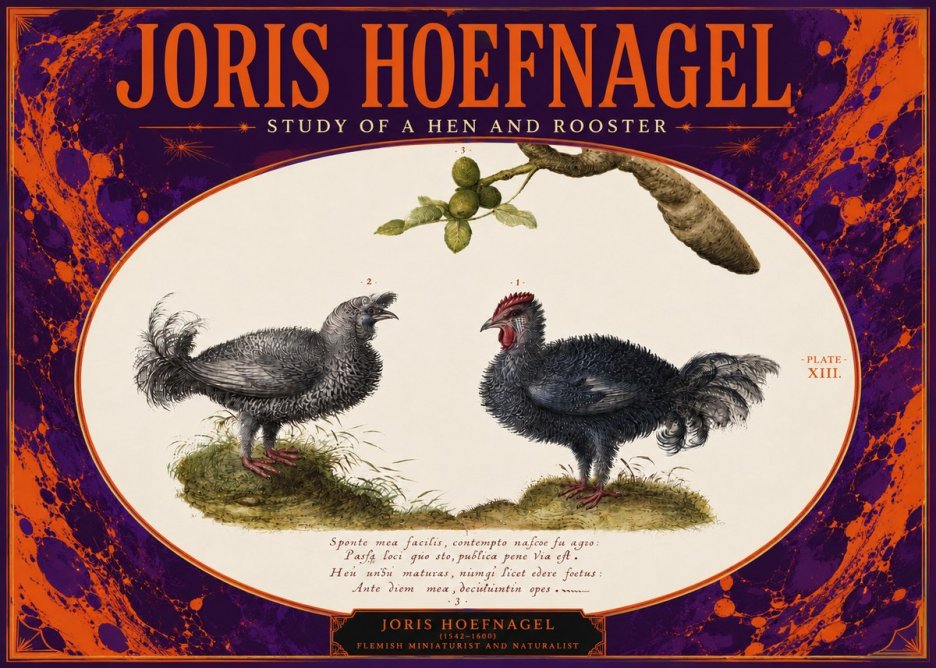 Joris Hoefnagel Study of a Hen and Rooster No4 - Juliste