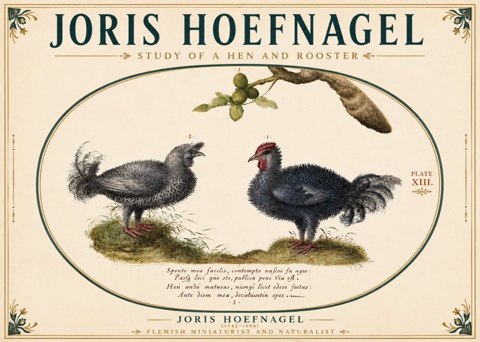 Joris Hoefnagel Study of a Hen and Rooster No6 - Juliste