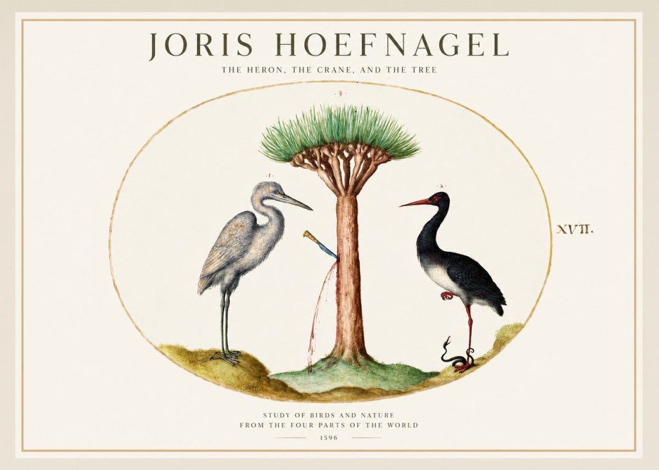 Joris Hoefnagel The Heron, the Crane, and the Tree No1 - Juliste