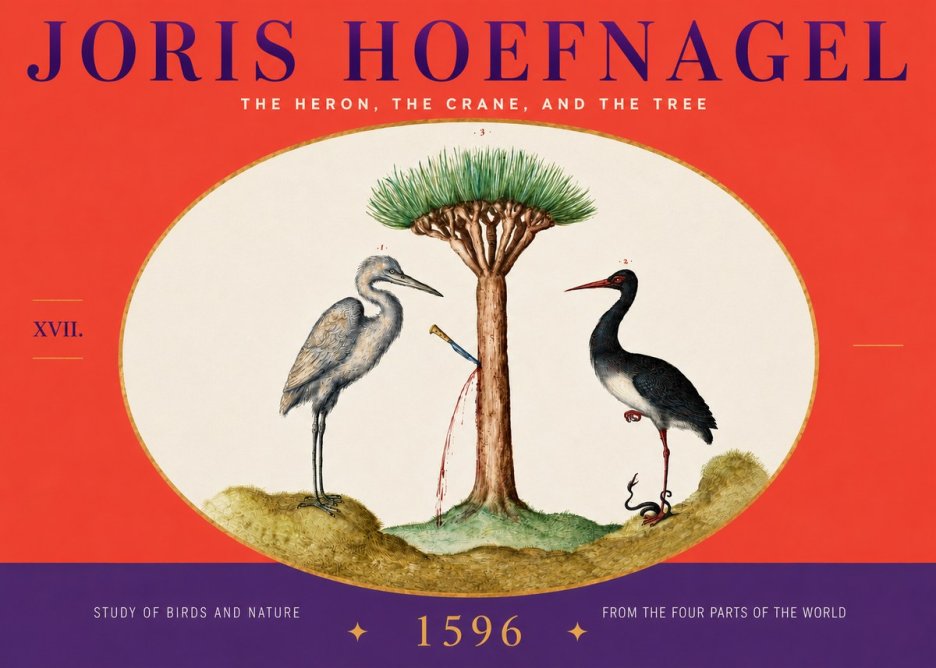 Joris Hoefnagel The Heron, the Crane, and the Tree No4 - Juliste