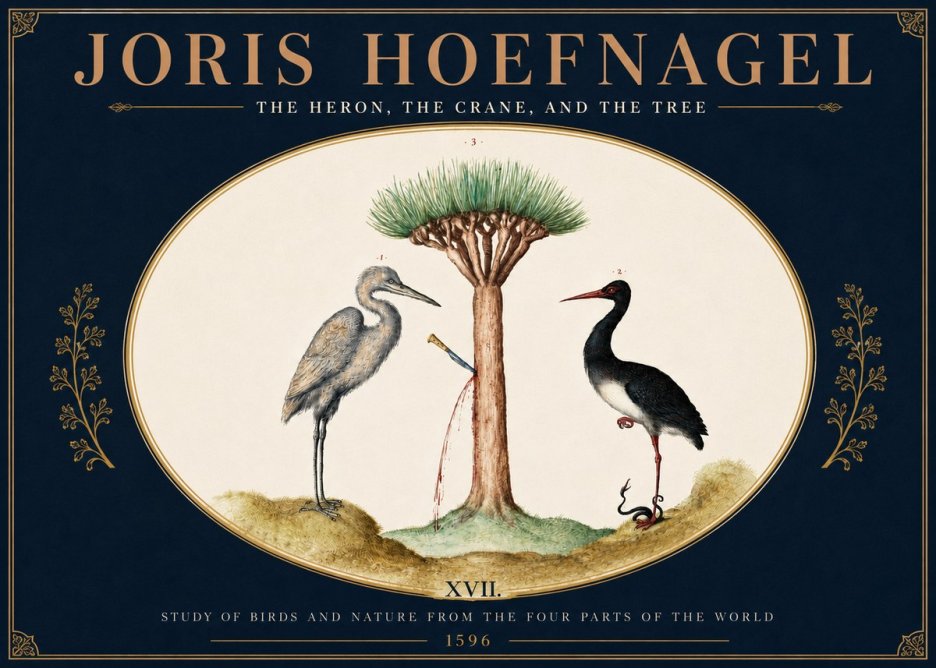 Joris Hoefnagel The Heron, the Crane, and the Tree No5 - Juliste