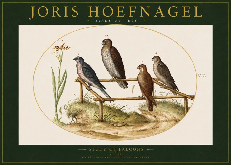 Joris Hoefnagel Study of Falcons No2 - Juliste