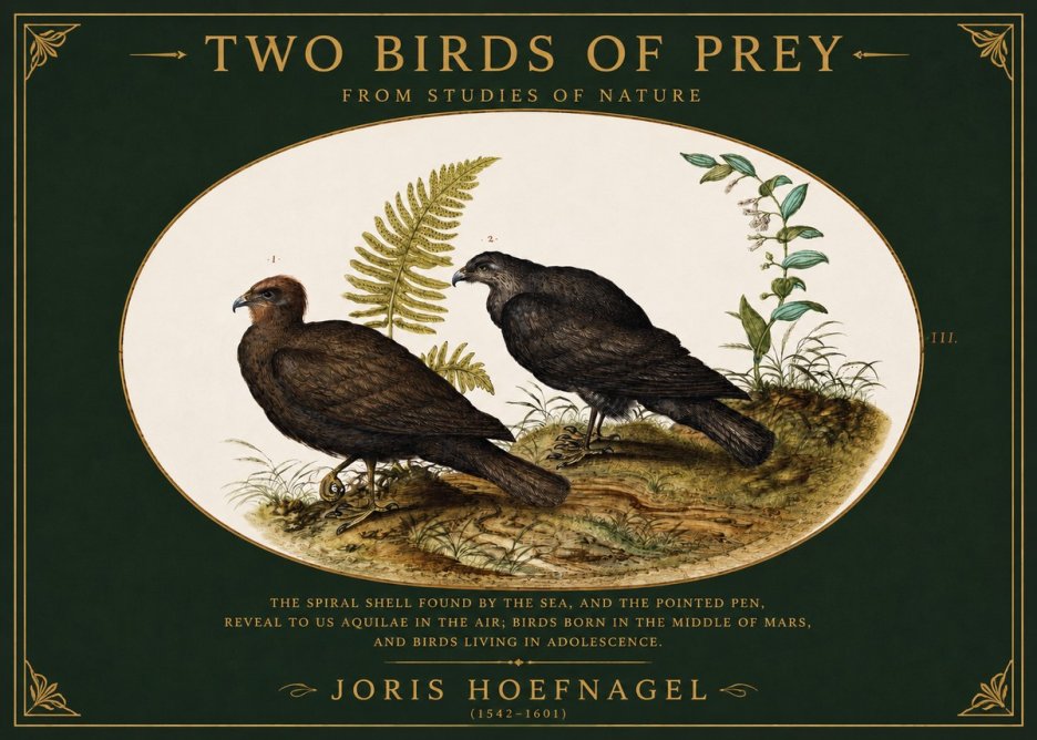 Joris Hoefnagel Two Birds of Prey - from Studies of Nature No2 - Juliste