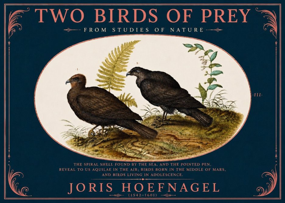 Joris Hoefnagel Two Birds of Prey - from Studies of Nature No4 - Juliste