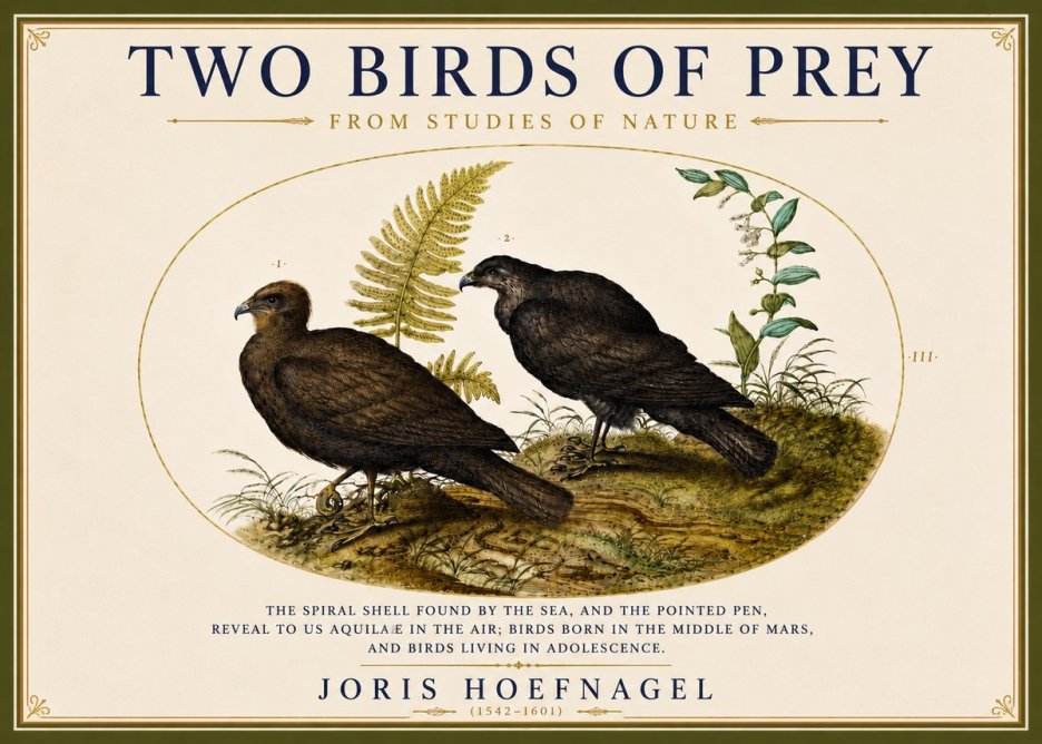 Joris Hoefnagel Two Birds of Prey - from Studies of Nature No5 - Juliste