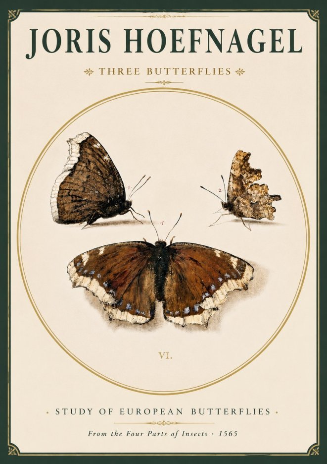 Joris Hoefnagel Three Butterflies I No3 - Juliste