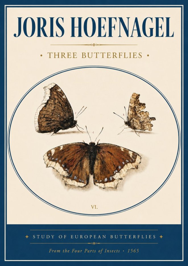 Joris Hoefnagel Three Butterflies I No4 - Juliste