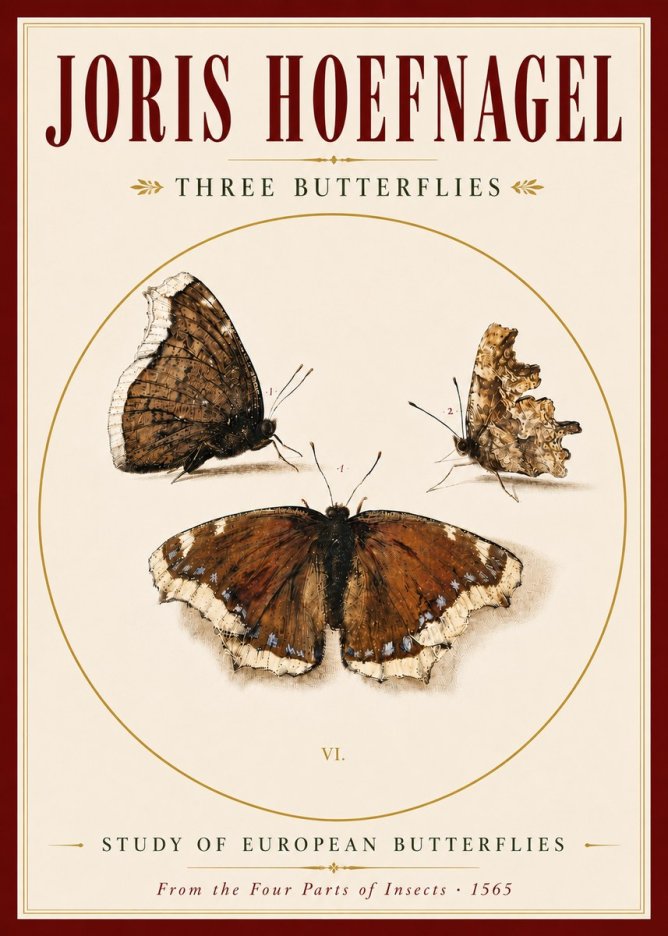 Joris Hoefnagel Three Butterflies I No5 - Juliste
