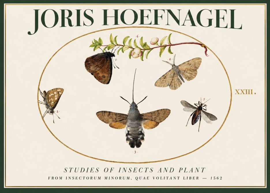 Joris Hoefnagel Five Studies of Insects and Plant No2 - Juliste
