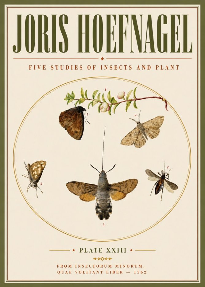Joris Hoefnagel Five Studies of Insects and Plant No6 - Juliste