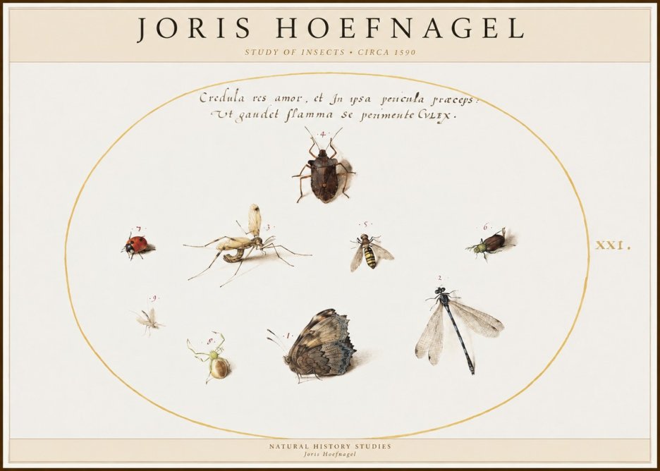 Joris Hoefnagel Study of Insects • Circa 1590 No1 - Juliste