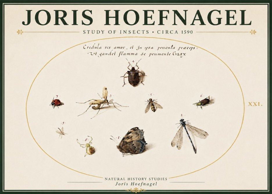 Joris Hoefnagel Study of Insects • Circa 1590 No5 - Juliste