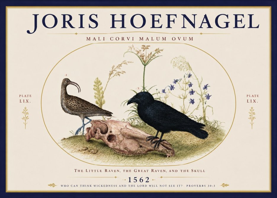 Joris Hoefnagel The Little Raven, the Great Raven, and the Skull No3 - Juliste
