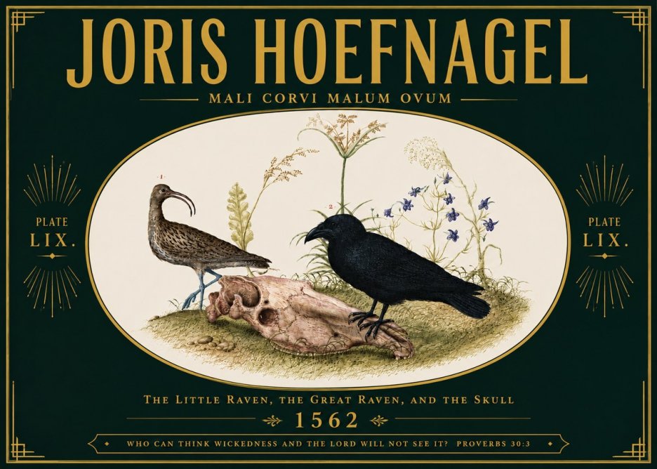 Joris Hoefnagel The Little Raven, the Great Raven, and the Skull No6 - Juliste