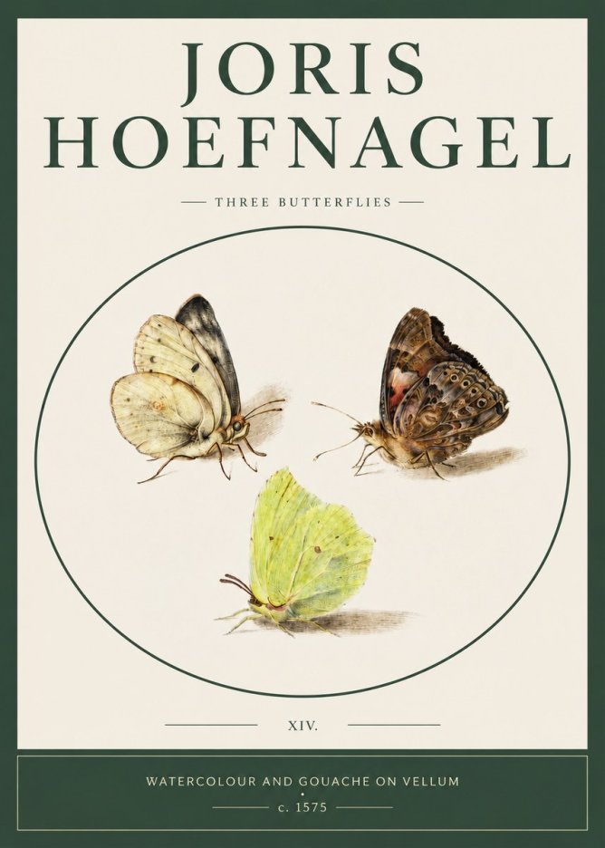 Joris Hoefnagel Three Butterflies II No2 - Juliste