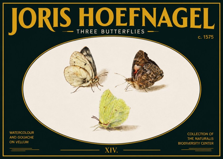 Joris Hoefnagel Three Butterflies II No5 - Juliste