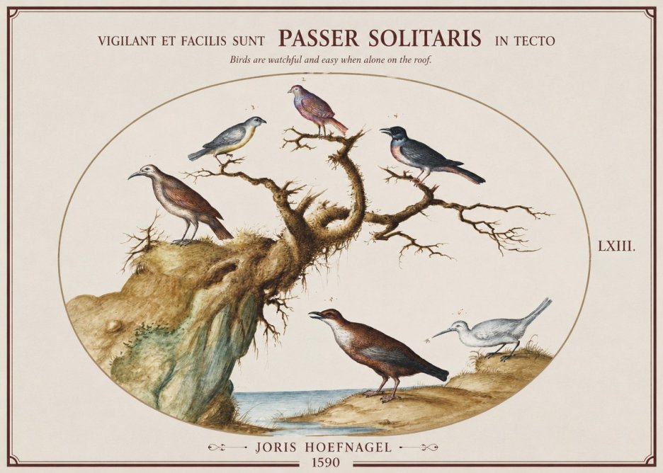 Joris Hoefnagel Vigilant Et Fact Suum Sicut Passer Solitarius in Tecto No2 - Juliste