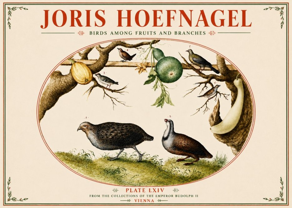 Joris Hoefnagel Birds Among Fruits and Branches No5 - Juliste