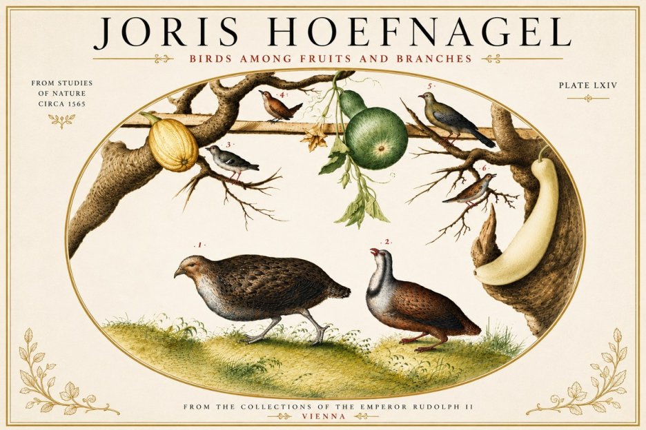 Joris Hoefnagel Birds Among Fruits and Branches No6 - Juliste