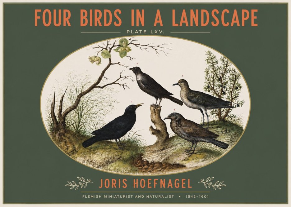 Joris Hoefnagel Four Birds in a Landscape No3 - Juliste