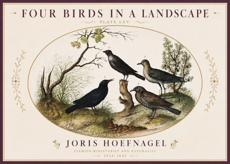 Joris Hoefnagel Four Birds in a Landscape No4 - Juliste