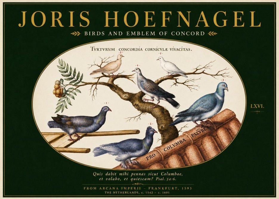 Joris Hoefnagel Birds and Emblem of Concord No3 - Juliste