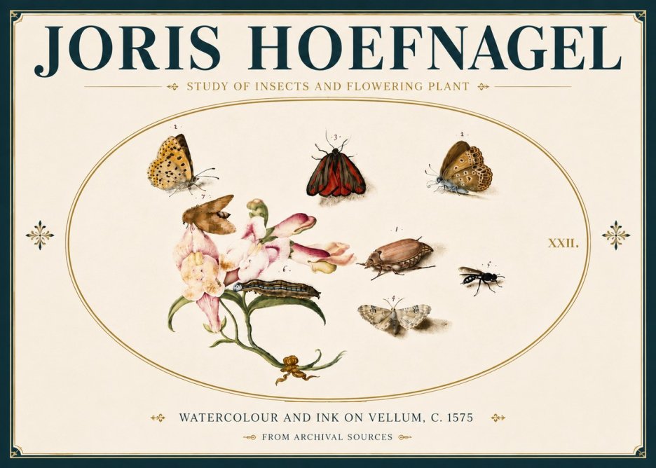 Joris Hoefnagel Study of Insects and Flowering Plant No6 - Juliste