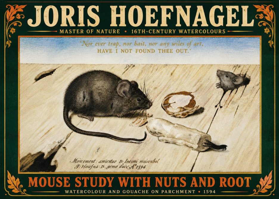 Joris Hoefnagel Mouse Study with Nuts and Root No6 - Juliste
