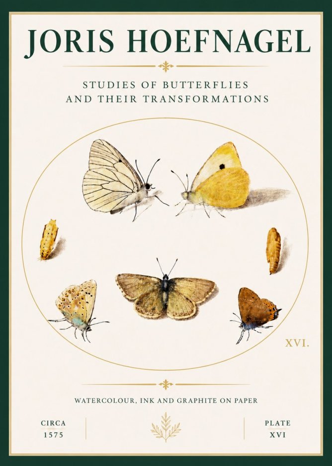 Joris Hoefnagel Studies of Butterflies and Their Transformations No4 - Juliste