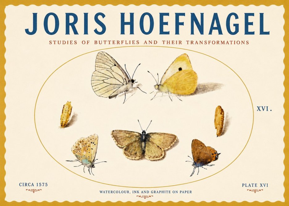 Joris Hoefnagel Studies of Butterflies and Their Transformations No5 - Juliste
