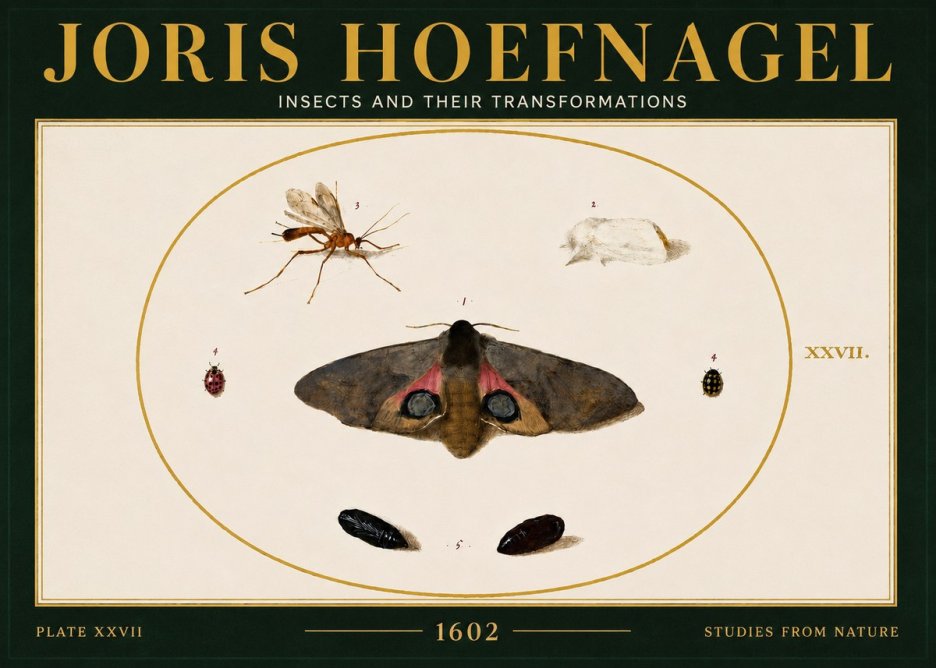 Joris Hoefnagel Insects and Their Transformations - Plate Xxvii No6 - Juliste