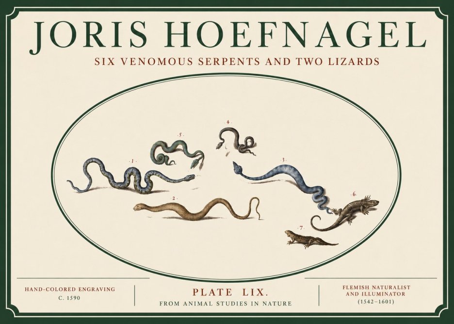 Joris Hoefnagel Six Venomous Serpents and Two Lizards No3 - Juliste