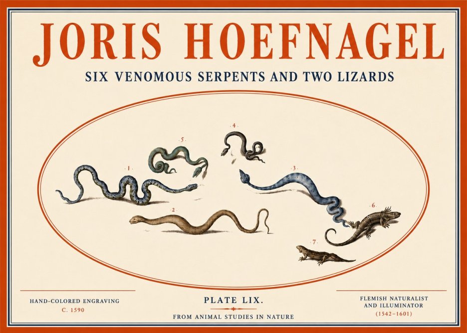 Joris Hoefnagel Six Venomous Serpents and Two Lizards No4 - Juliste