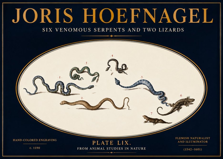 Joris Hoefnagel Six Venomous Serpents and Two Lizards No5 - Juliste