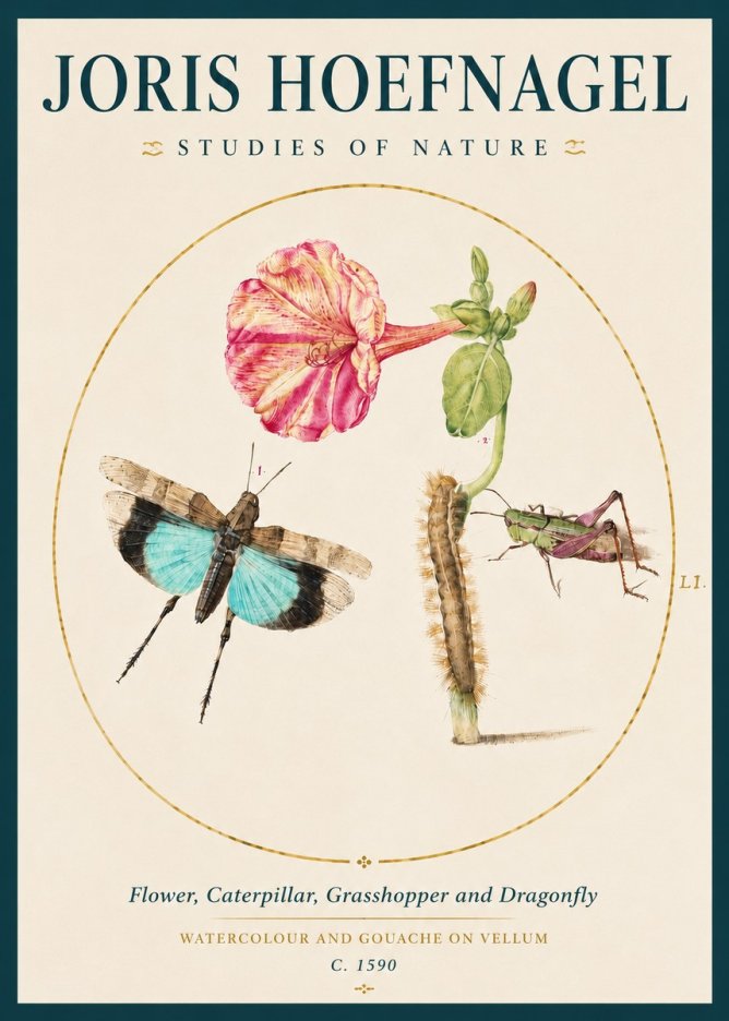 Joris Hoefnagel Plate L1. Studies of Insects and Plants No4 - Juliste