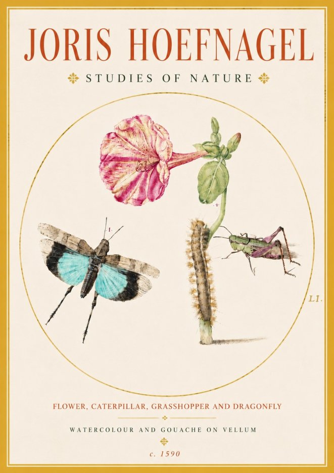Joris Hoefnagel Plate L1. Studies of Insects and Plants No5 - Juliste