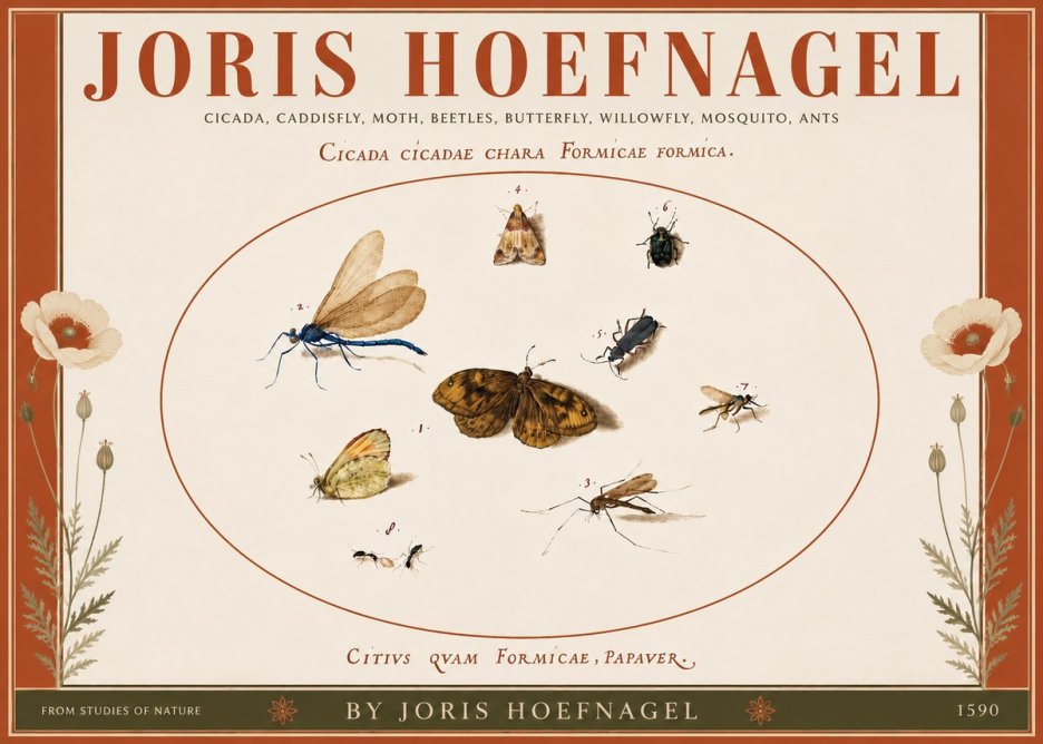 Joris Hoefnagel Cicada Cicadae Chara Formicae Formica. No5 - Juliste