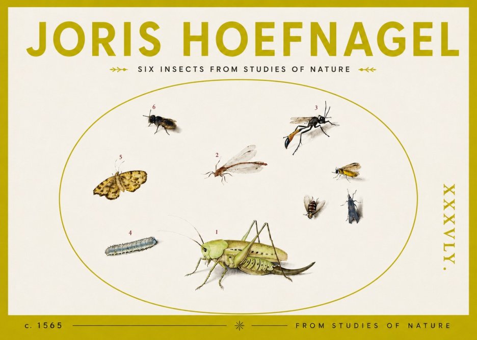 Joris Hoefnagel Six Insects from Studies of Nature C. 1565 No4 - Juliste