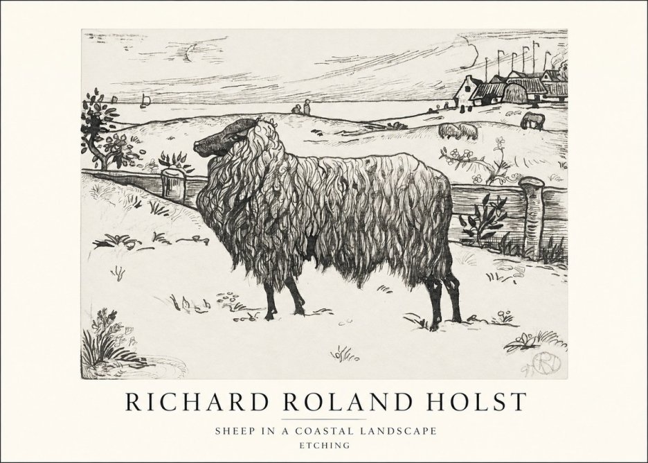Richard Roland Holst Sheep in a Coastal Landscape No1 - Juliste