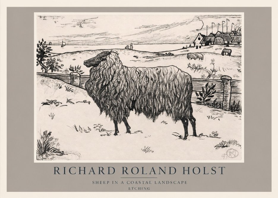 Richard Roland Holst Sheep in a Coastal Landscape No2 - Juliste