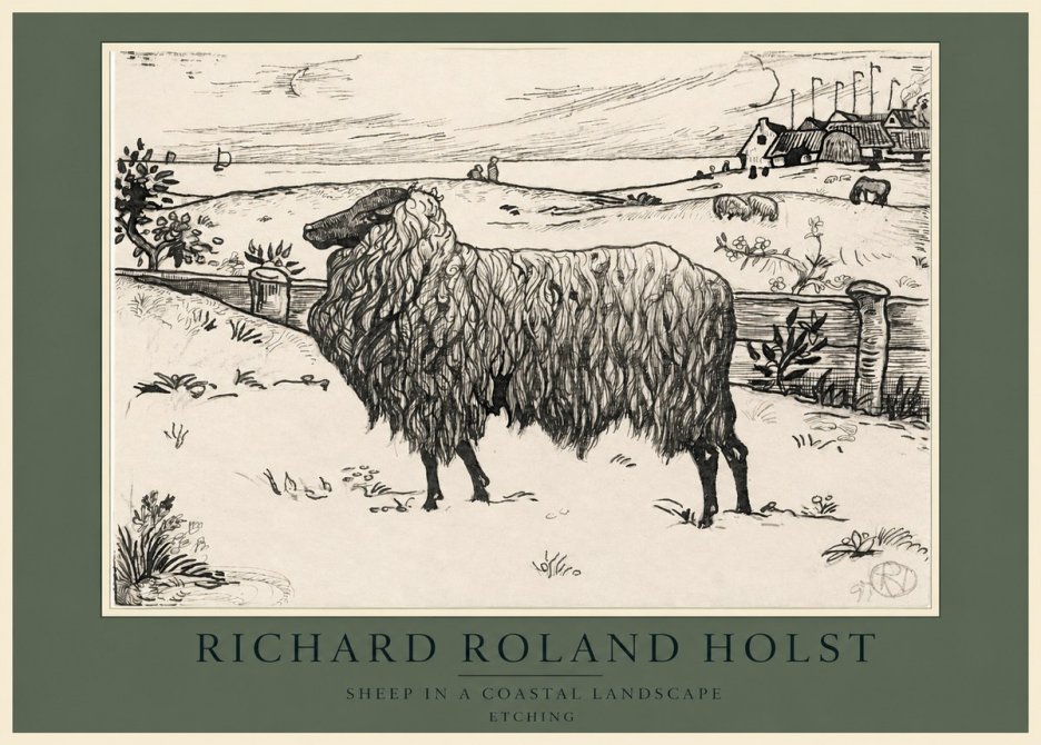 Richard Roland Holst Sheep in a Coastal Landscape No3 - Juliste