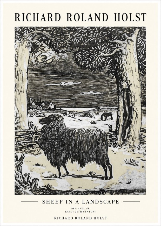 Richard Roland Holst Sheep in a Landscape No1 - Juliste