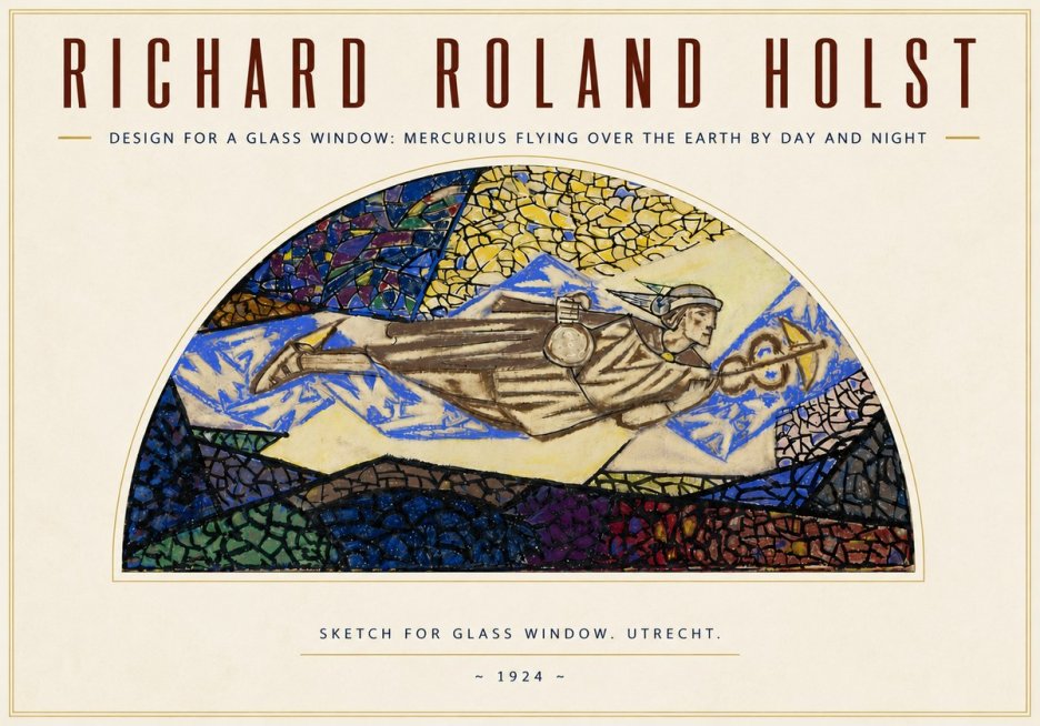 Richard Roland Holst Design for a Glass Window: Mercurius Flying over the Earth by Day and Night No3 - Juliste