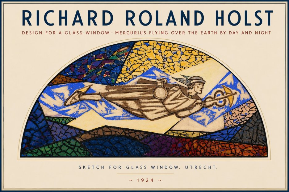 Richard Roland Holst Design for a Glass Window: Mercurius Flying over the Earth by Day and Night No4 - Juliste