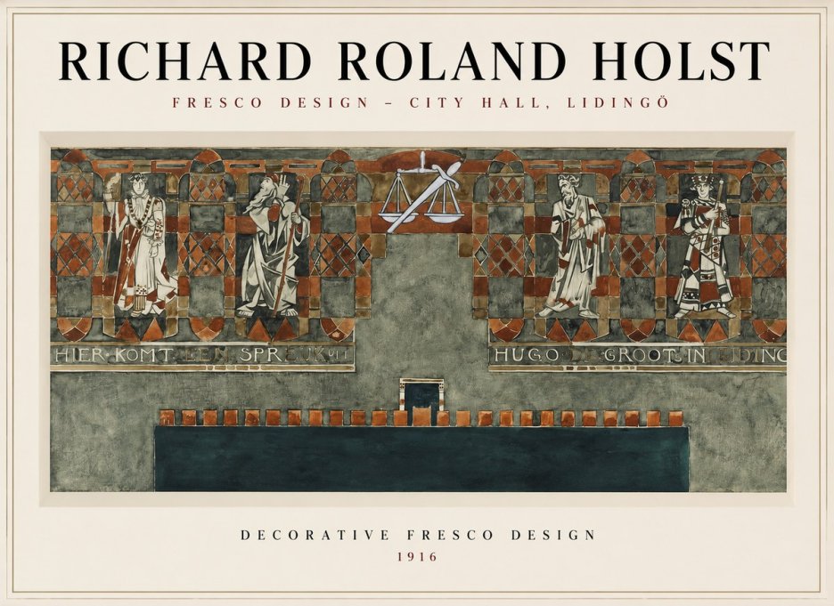 Richard Roland Holst Fresco Design - City Hall, Lidingö No1 - Juliste